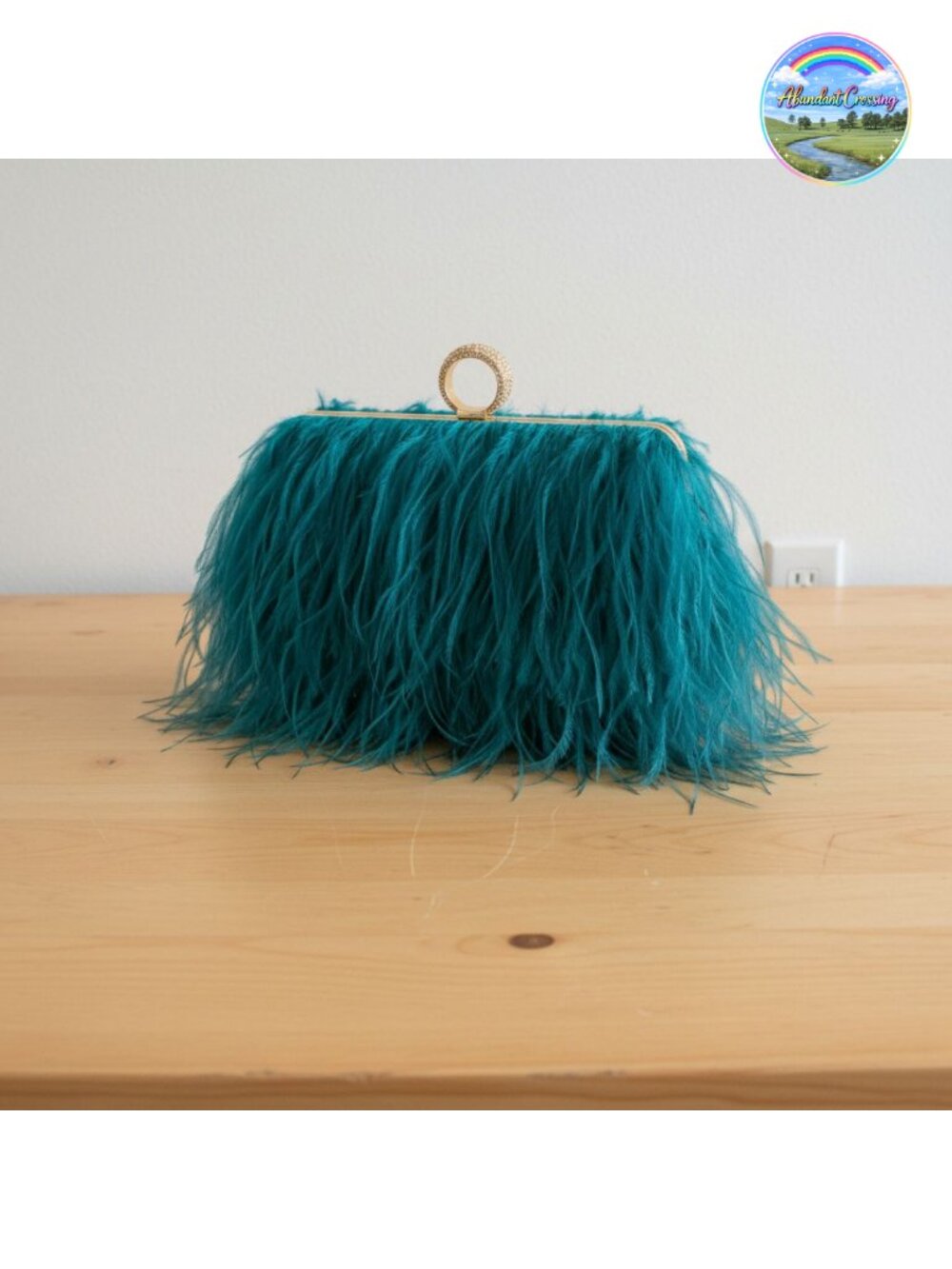 Ostrich Feather Clutch Purse Evening Bag Handmade Chain Crossbody